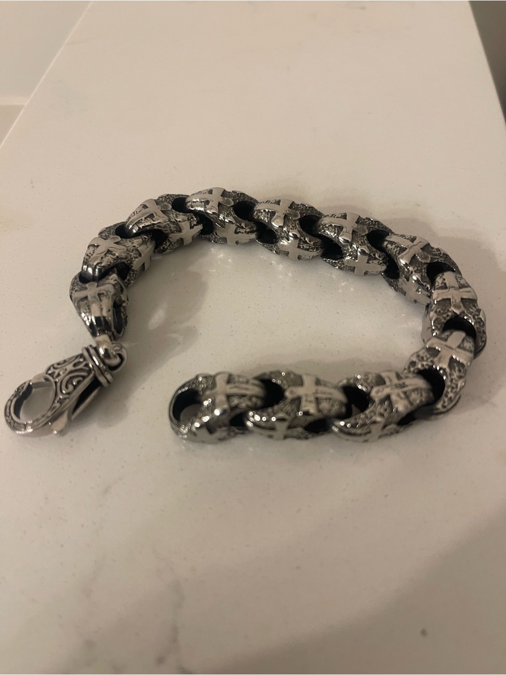Silver and Black Cross Link Bracelet